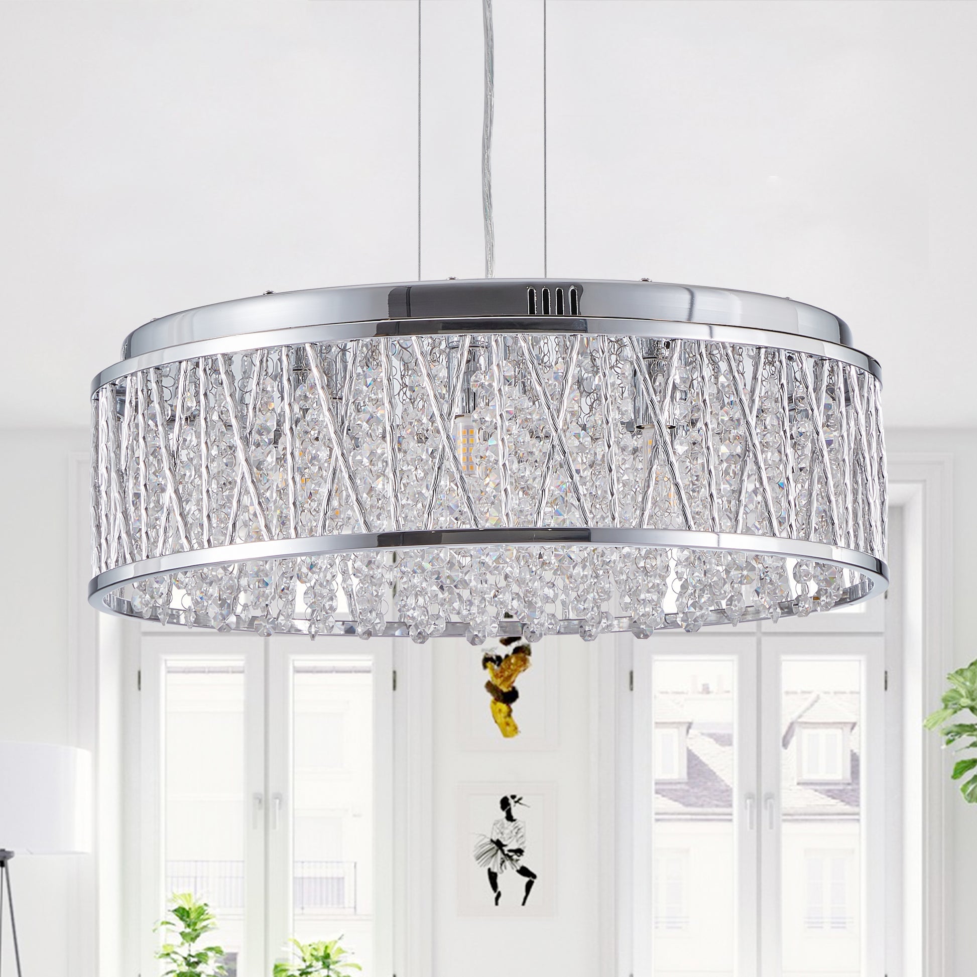 Modern Crystal Pendant 18.9-inch Aluminum+Iron Circular Ceiling Light Embedded Ceiling Fixture eprolo