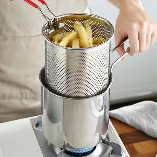 Oil Fryer, Household Deep Pot, Stainless Steel Gas Mini Pot, Japanese Style, with Filter Screen, Oil Saving Small Fryer eprolo