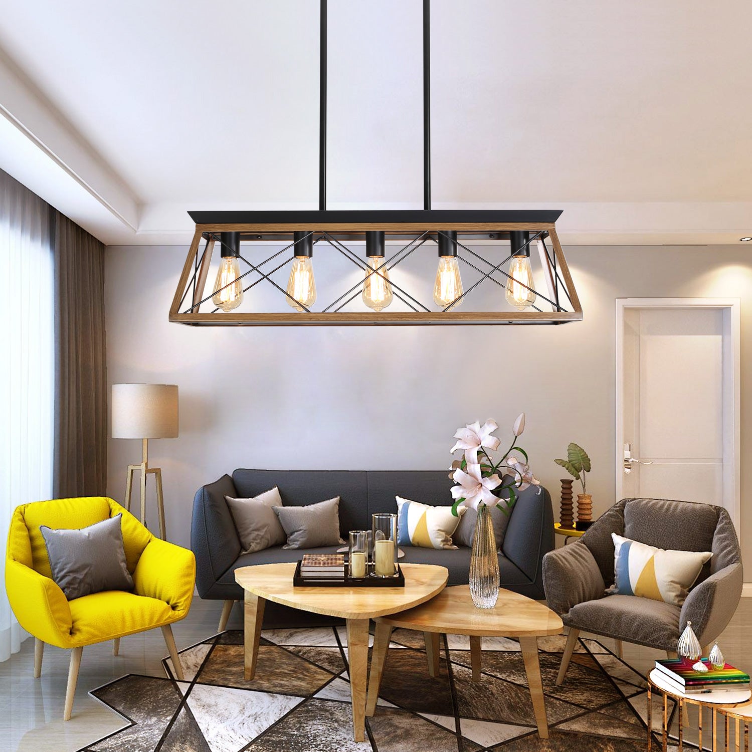 Farmhouse Chandeliers With 5 Bulbs For Dining Room Walnut eprolo