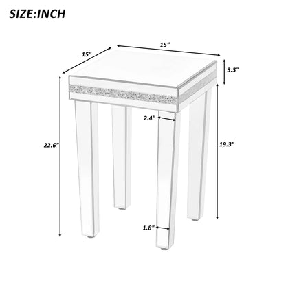 ON-TRANS glass mirror edge table, easy to assemble crystal design and adjustable height leg edge table, silver - Shello's Creative Boutique