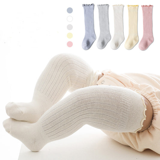 Spring And Summer Children's Socks In The Tube Loose Mouth Fungus Edge Combed Cotton Girls Baby Socks Long Tube Over The Knee Baby Socks eprolo