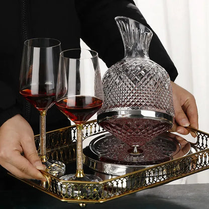 360 Rotating Wine Decanter Tumbler Design Dispenser Crystal Glass Wine Aerator Mirror Jug Gift Bar Decor Art Glassware 1500ML - Shello's Creative Boutique