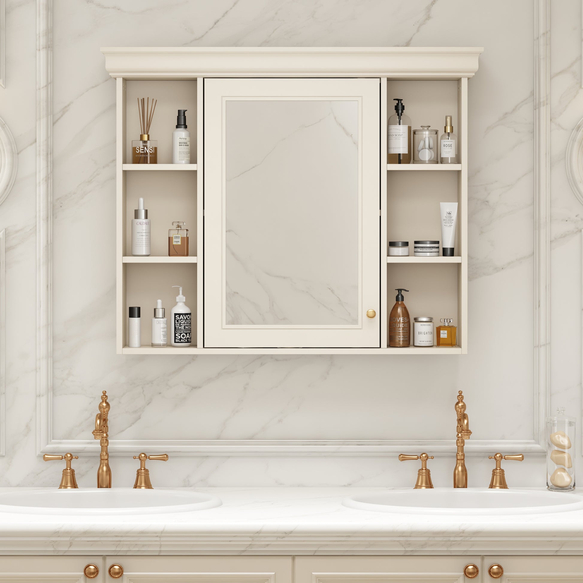 35'' x 28'' Blue Wall Mounted Bathroom Storage Cabinet with Mirror Door, Modern Bathroom Wall Cabinet with Mirror eprolo