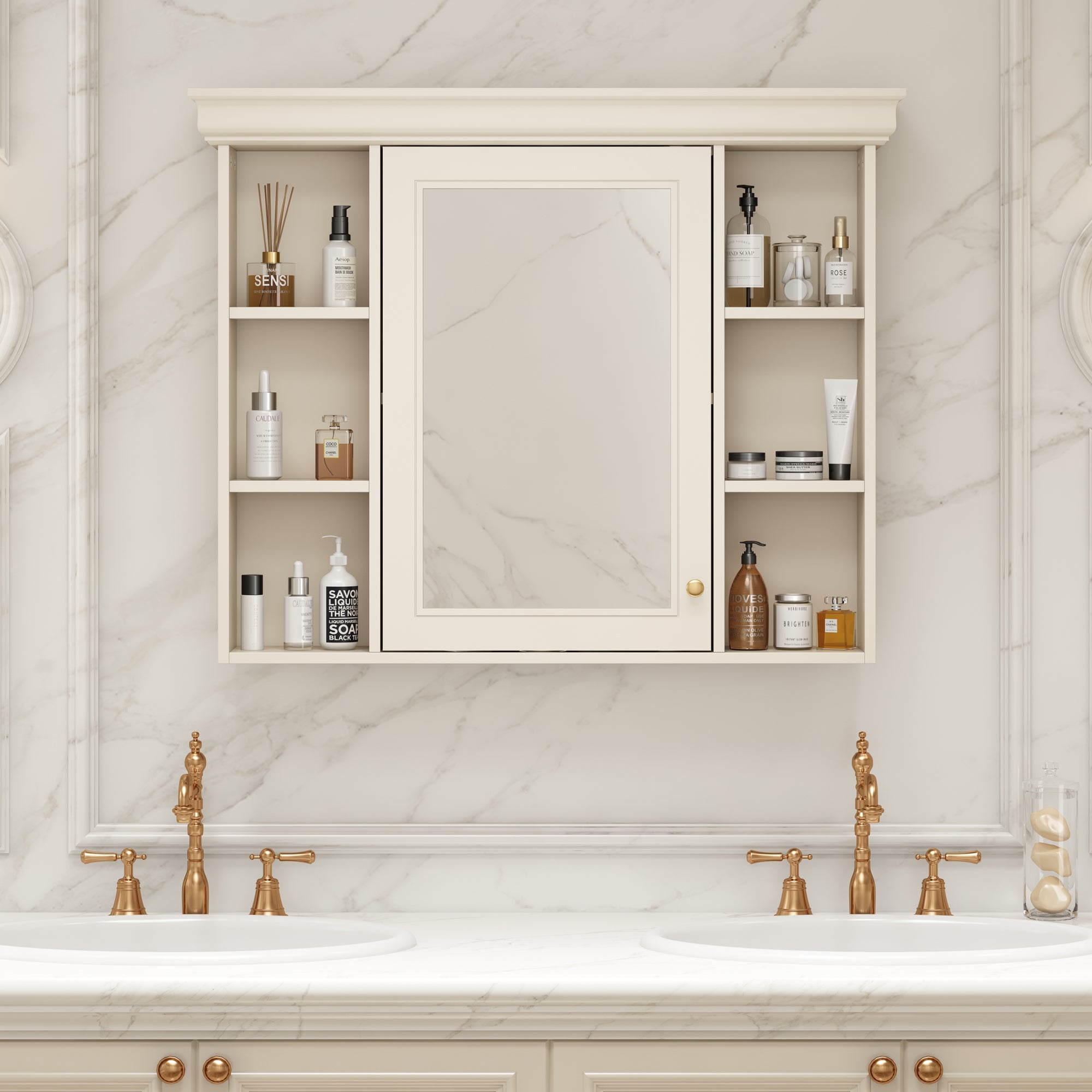 35'' x 28'' Blue Wall Mounted Bathroom Storage Cabinet with Mirror Door, Modern Bathroom Wall Cabinet with Mirror eprolo
