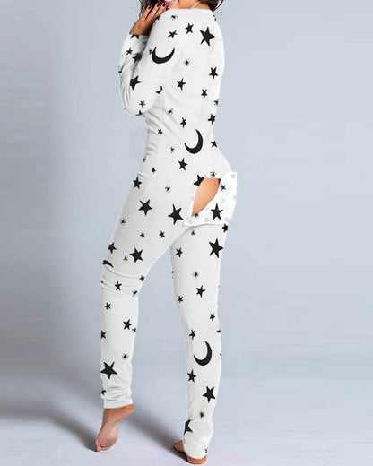 Women's Long-Sleeve Footie Jumpsuit - Slim Fit V-Neck Bodysuit Pajamas