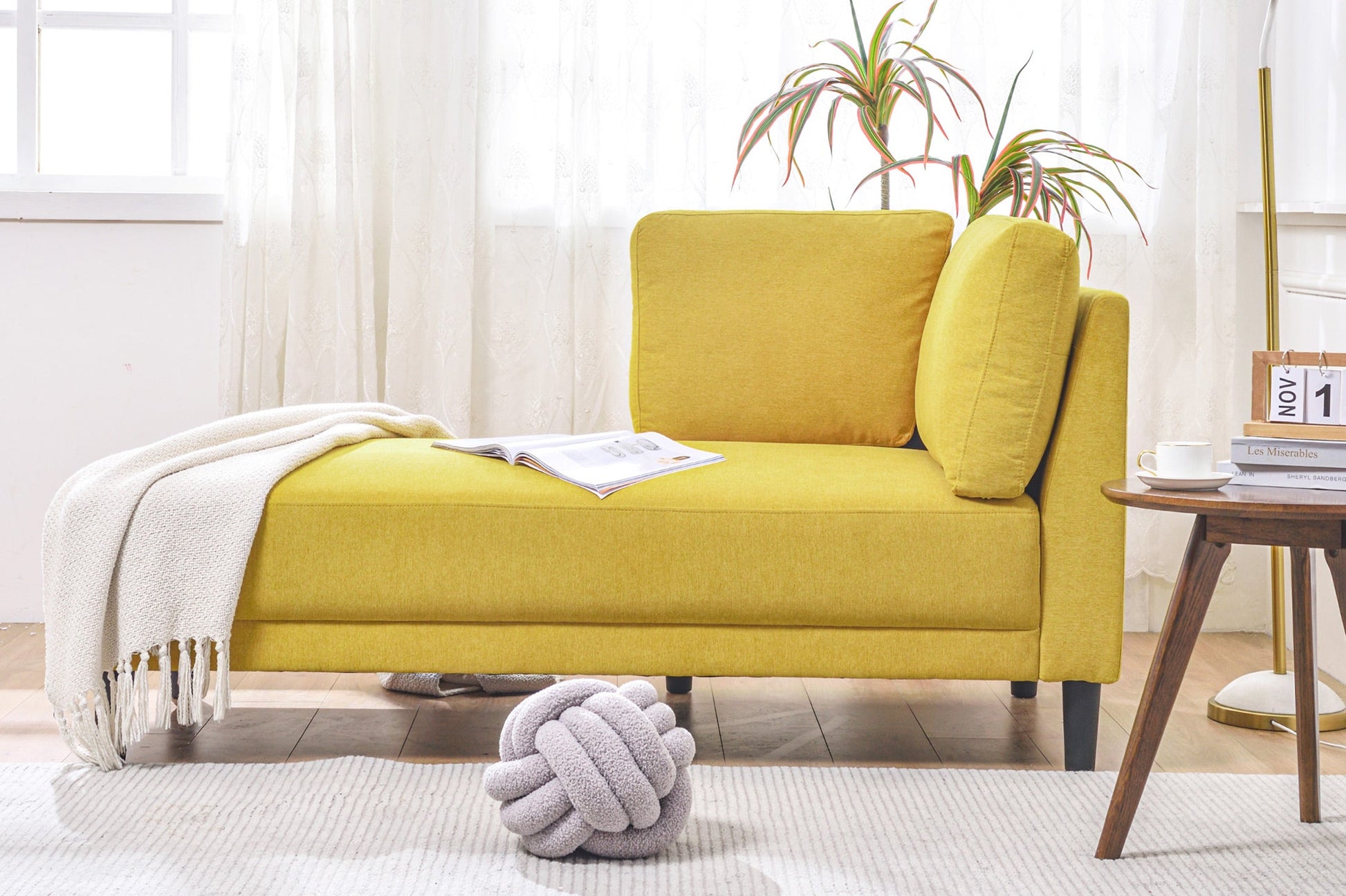 65" Mid-Century Modern Fabric Corner Lounge Chair Upholstered Indoor Chaise Lounge for Bedroom eprolo