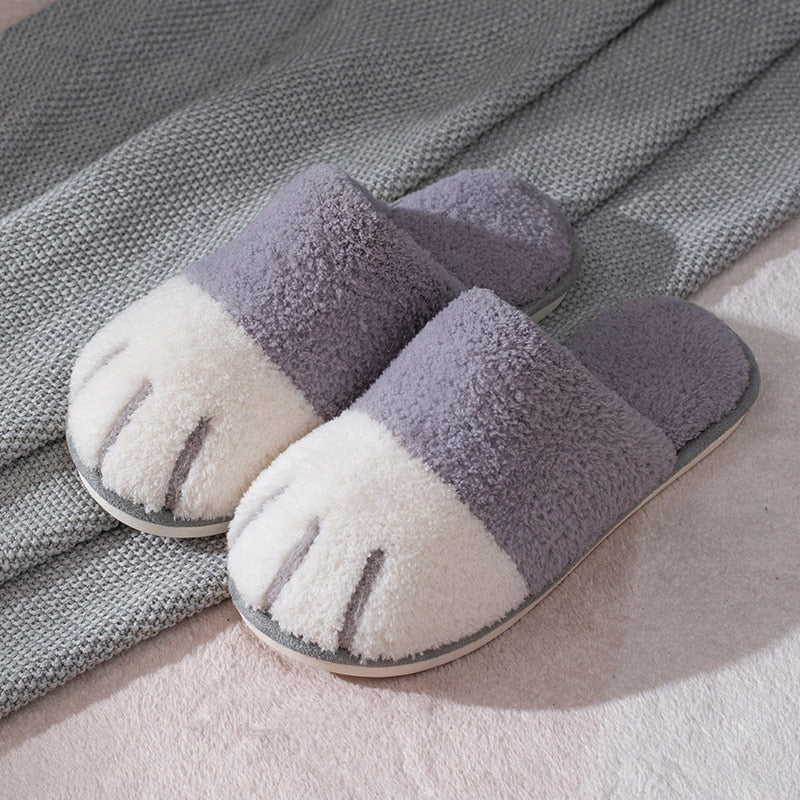 Winter House Warm Fur Slipers For Women Cute Cat paw Designer Bedroom Warm Plush Shoes Non-slip Indoor Women Furry Slippers eprolo