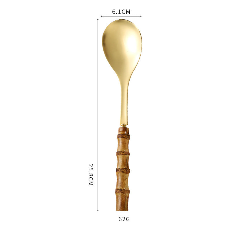 Natural Bamboo Handle Stainless Steel Tableware, Dessert Salad Spoon Fork, Bamboo Joint Handle, Western Food Steak Knife eprolo