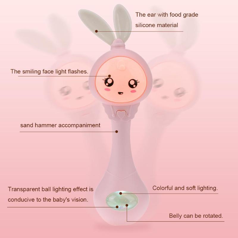 Musical Flashing Baby Rattles Infant Bells Juguetes Rabbit Hand Bells Rattles Newborn Baby Toy Early Educational Baby Toys 0-12M eprolo