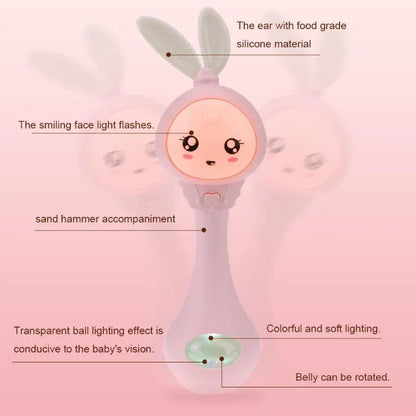 Musical Flashing Baby Rattles - Rabbit Hand Bells Educational Toy 0-12M - Shello's Creative Boutique