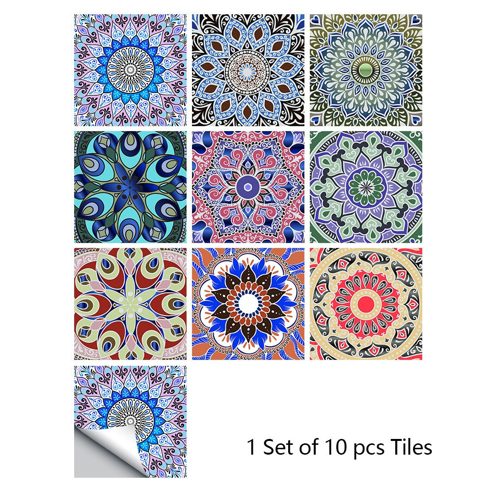 10 Piece Set Of Datura Mosaic Small Flower Imitation Ceramic Tile Sticker For Home Renovation Kitchen And Bathroom Decoration Self-Adhesive Wall Sticker