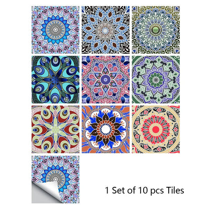 10 Piece Set Of Datura Mosaic Small Flower Imitation Ceramic Tile Wall Sticker - Shello's Creative Boutique