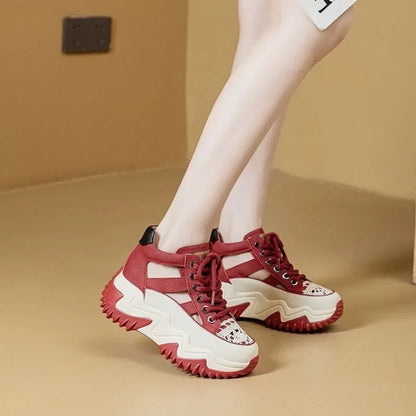 Thick Bottom Height Increase Shoes Female Summer New Lace-up Fashion Sneakers Hollow Out Breathable Sports Womens Shoes - Shello's Creative Boutique