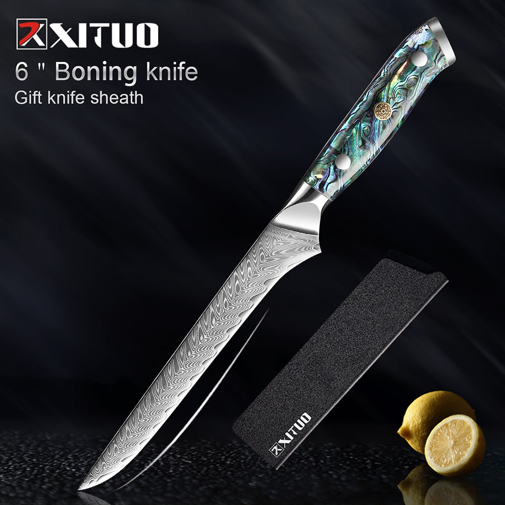 XITUO Damascus Steel knife Set Kitchen Cooking Tools Chef Knife Japanese Santoku Knives Boning knife Exquisite Shell Handle eprolo