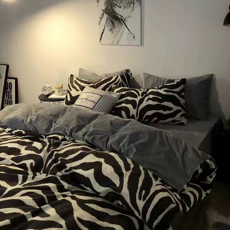 Four piece set of washed cotton bed sheets and duvet covers three piece set of bedding for single student dormitories eprolo