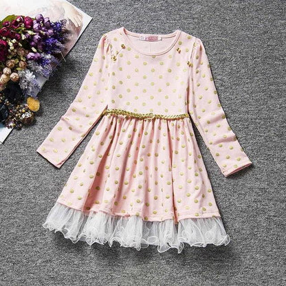 Dot Long Sleeve Dress For Girls Clothing Child Costume Baby Girl Clothing Teenager School Daily Wear Sashes Kids Casual Clothes - Shello's Creative Boutique