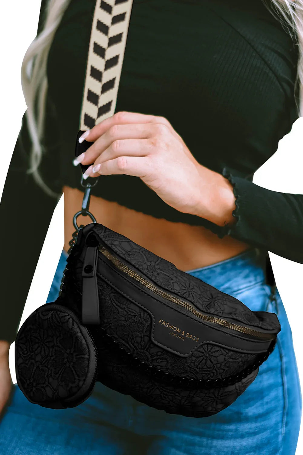 Black Colourblock Strap Crossbody Bag With Coin Purse - Shello's Creative Boutique