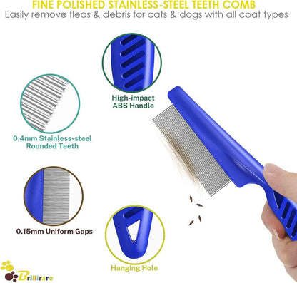 4-Piece Stainless Steel Flea Comb Set - Professional Dense Tooth Pet Grooming