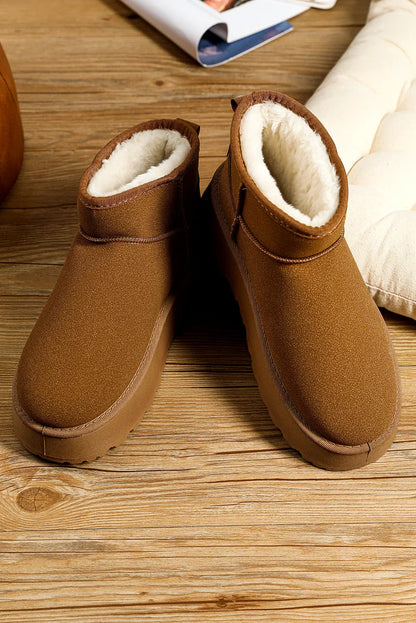 Chestnut Faux Fur Lined Suede Ankle Snow Boots - Shello's Creative Boutique