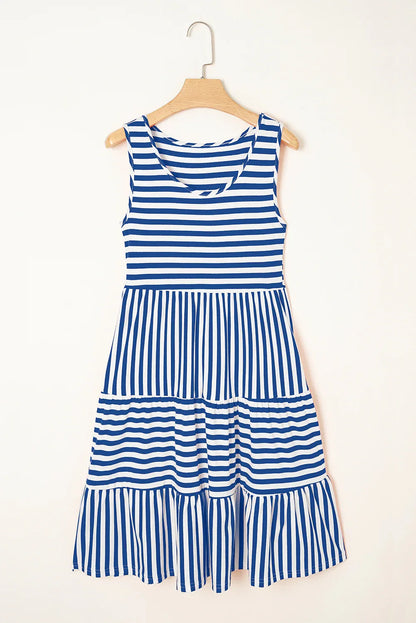 Rose Stripe U Neck Sleeveless Loose Fit Mini Dress - Shello's Creative Boutique