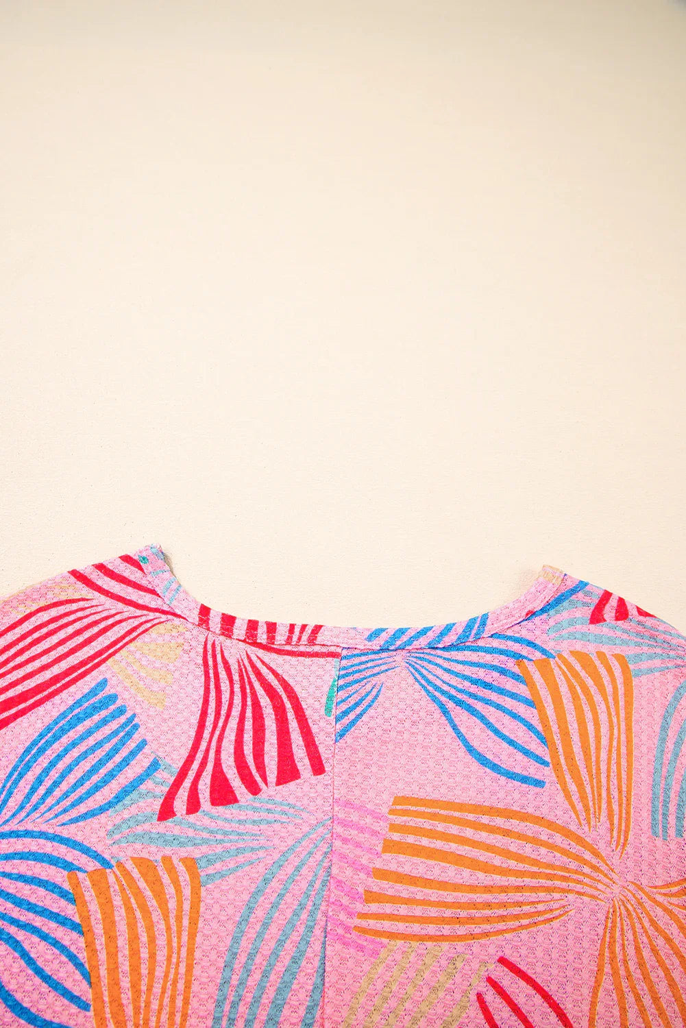 Pink Bowknot Print Waffle Loose Tee - Shello's Creative Boutique