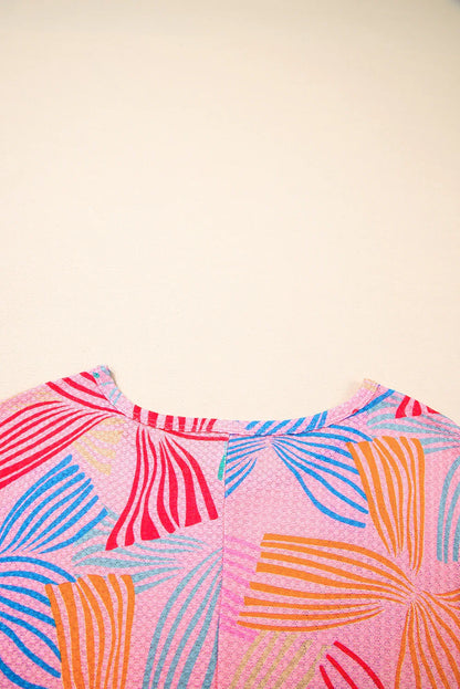 Pink Bowknot Print Waffle Loose Tee - Shello's Creative Boutique