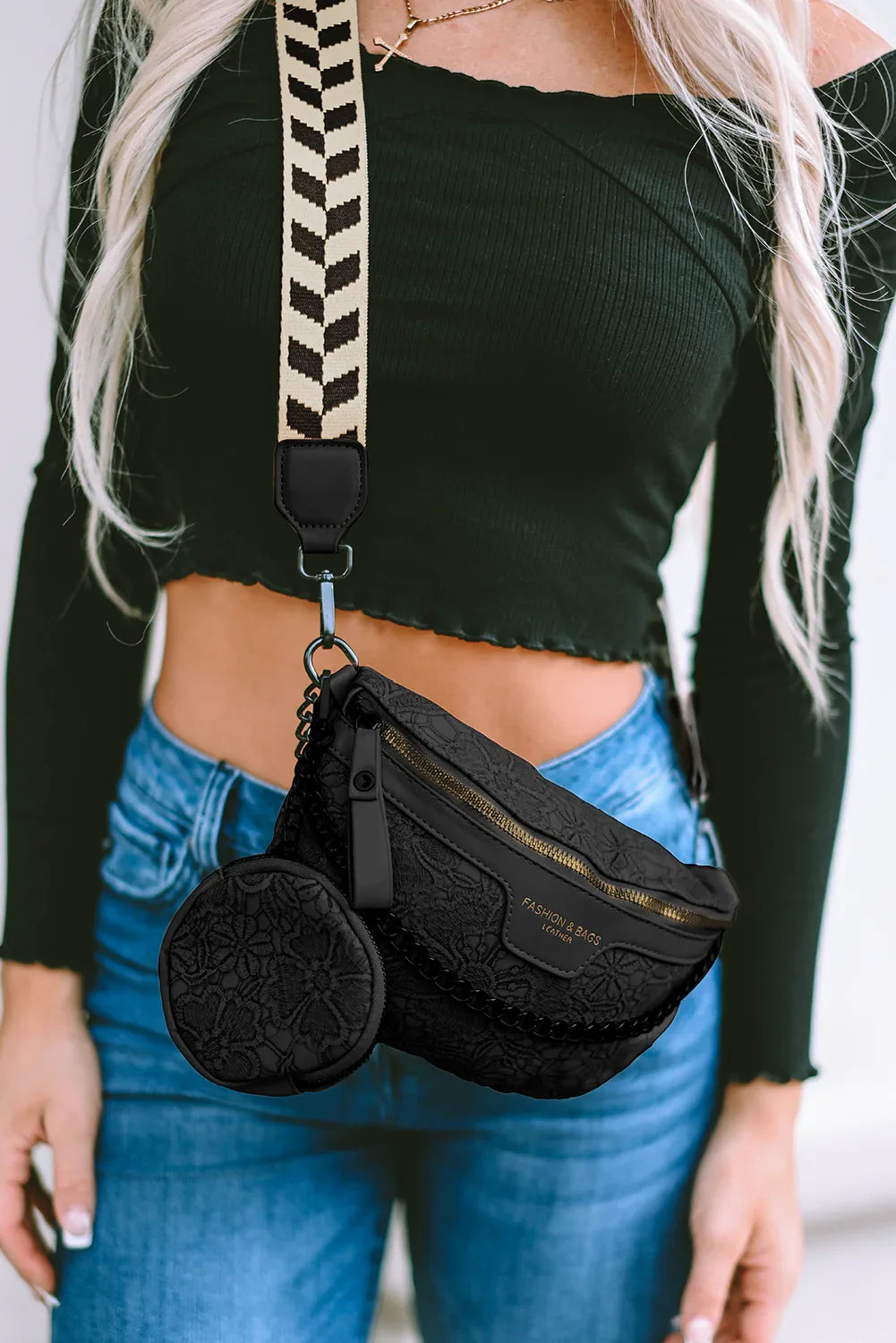 Black Colourblock Strap Crossbody Bag With Coin Purse - Shello's Creative Boutique