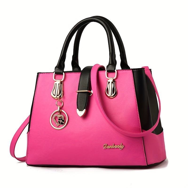 Women's Letter Detail Shoulder Bag, Elegant Double Handle Purse, Simple Large Handbag For Work Shello's Creative Boutique