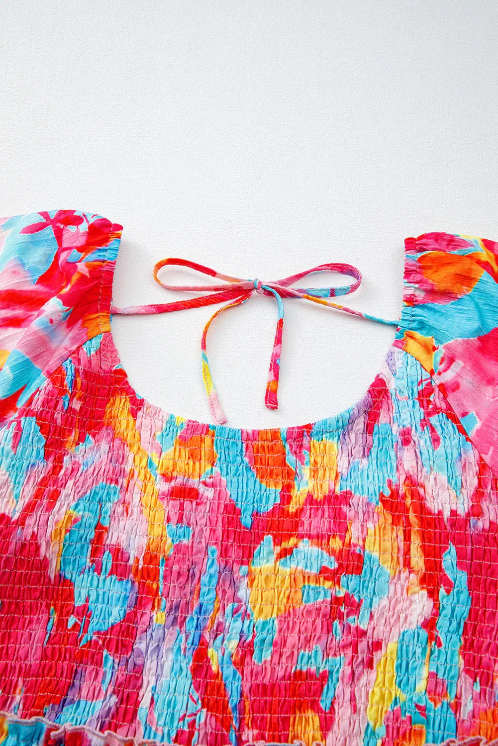 Rose Abstract Print Puff Sleeve Backless Smocked Plus Size Dress - Shello's Creative Boutique