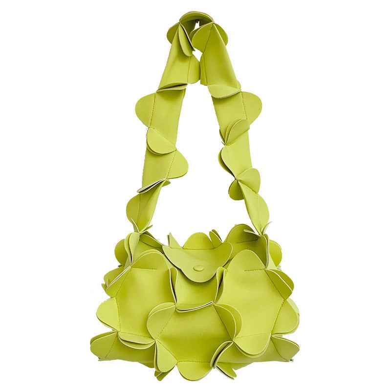 Mori Soft Girl Petal Bag Three-Dimensional One-Shoulder PU Underarm Bag for Ladies