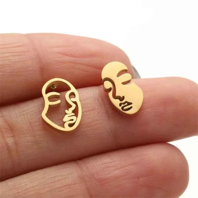 Fashion Girl Abstract Face Earrings for Women - Simple Asymmetrical Stud Jewelry, Elegant Female Gift