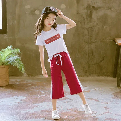 Girls Clothing Sets Summer Short Sleeve T-Shirt+Pants 2 Pcs Kids Outwear Children Clothes Suits - Shello's Creative Boutique