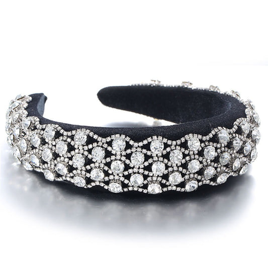 Fashionable full set rhinestone wide edge solid color sponge head hoop Shello Creative Boutique