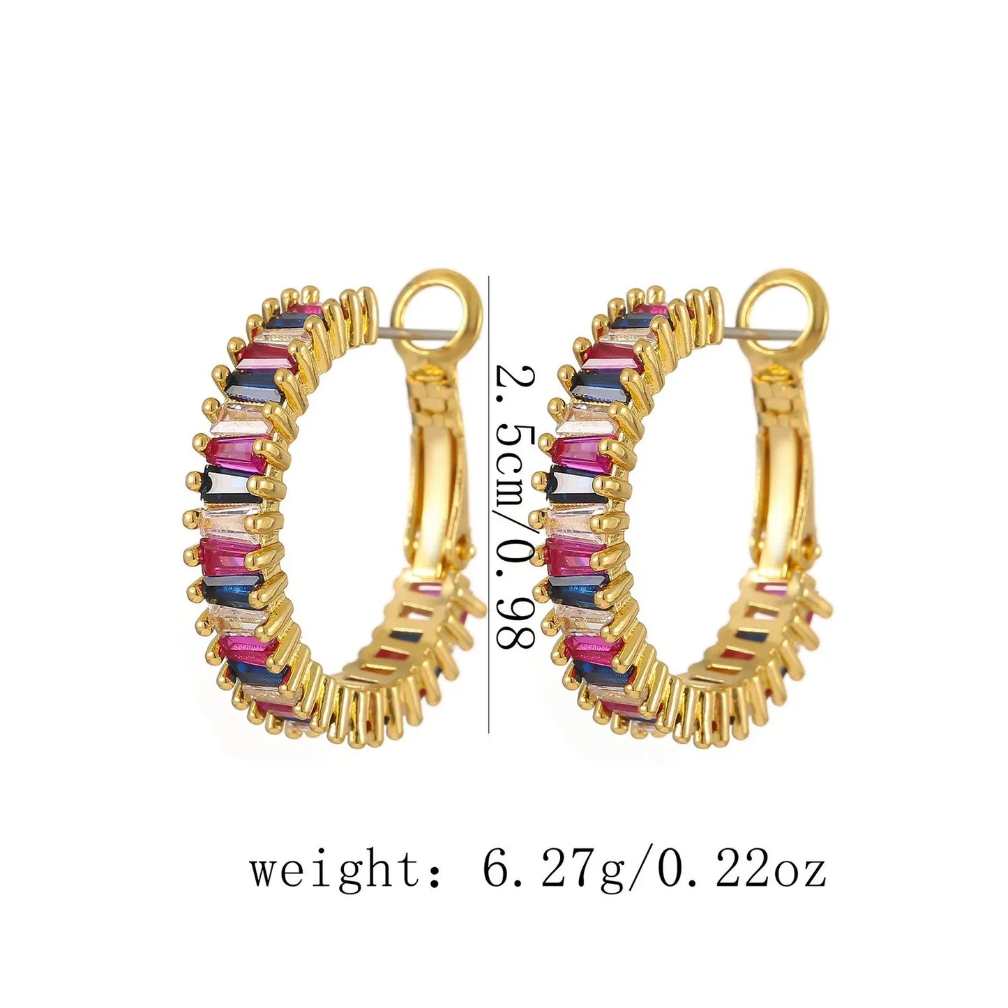 18K gold O-shaped gemstone-inlaid earrings with a light luxury style - Shello's Creative Boutique
