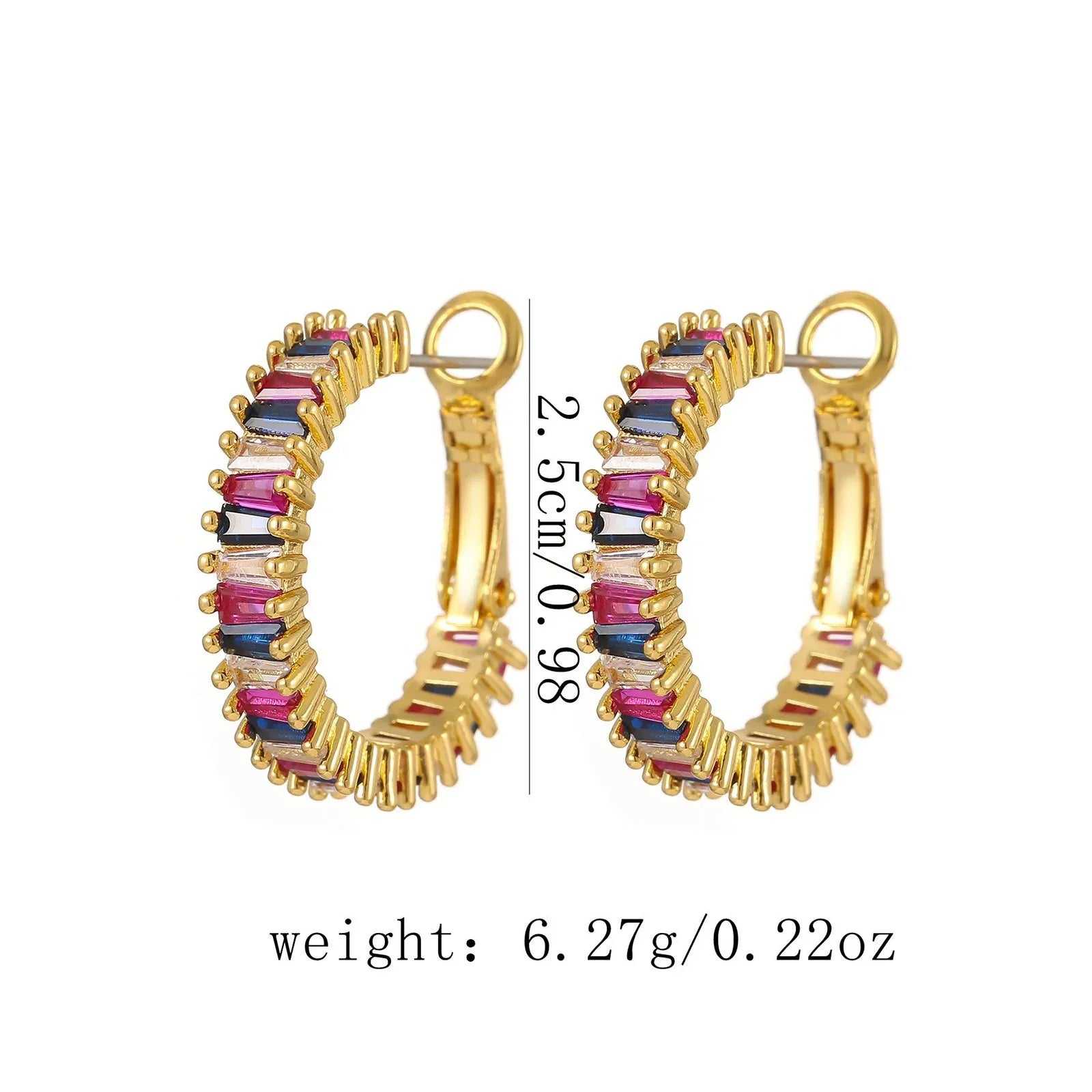 18K gold O-shaped gemstone-inlaid earrings with a light luxury style - Shello's Creative Boutique
