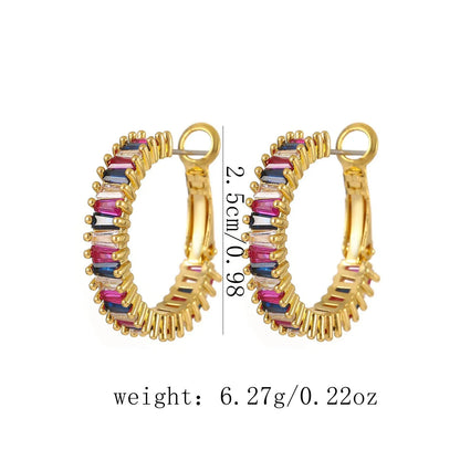 18K gold O-shaped gemstone-inlaid earrings with a light luxury style - Shello's Creative Boutique