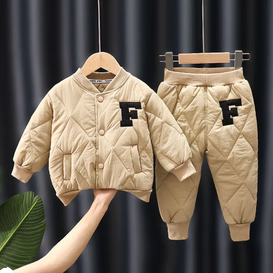 1 2 3 4 5 Years Winter Boys Clothing Sets Alphabet Fashion Warm Coat And Pants 2Pcs Boys Suits Birthday Gifts New Kids Clothes eprolo