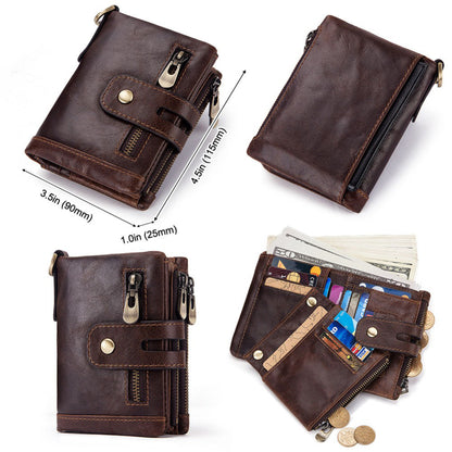 New Men's Leather Wallet Large Capacity Buckle Retro Zipper Coin Purse Anti-theft Clutch eprolo