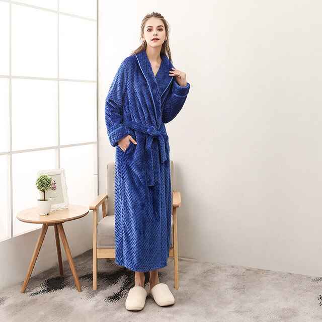 Luxury Flannel Bathrobe - Thick Warm Dressing Gown for Men & Women