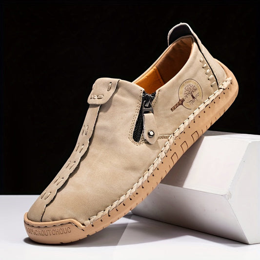 Men'S Vintage Loafers - Handmade Synthetic Shoes with Zipper Closure, Round Toe & Rubber Sole, Brown & Black Design for Casual & Formal Wear, Formal Footwear, Durable Footwear Shello's Creative Boutique