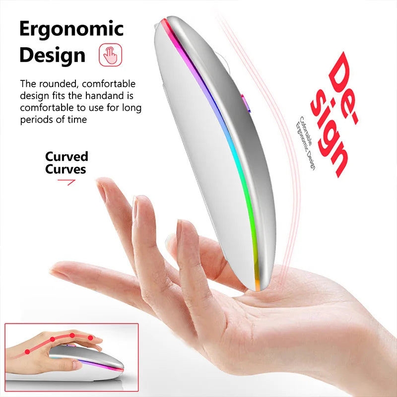 Wireless Mouse For Laptop PC Bluetooth RGB Rechargeable Computer Silent  LED  Ergonomic Gaming 