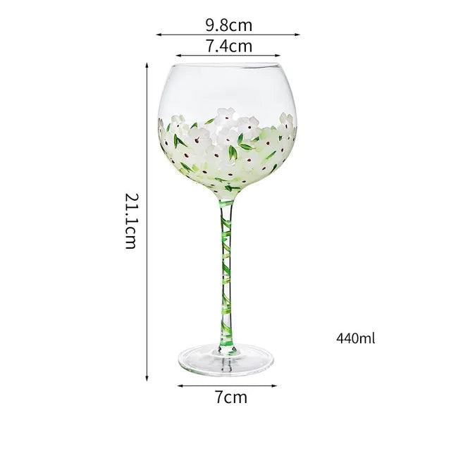 1 Piece Hand Painted Glass Goblet Cup Creative Red Wine Glasses Cup Flower Painted Stemware for Wedding Party Events eprolo