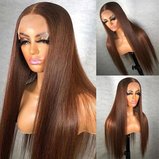 Chocolate Brown Straight Human Hair Wig - 4x4 Lace Closure - Shello's Creative Boutique