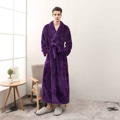 Luxury Flannel Bathrobe - Thick Warm Dressing Gown for Men & Women