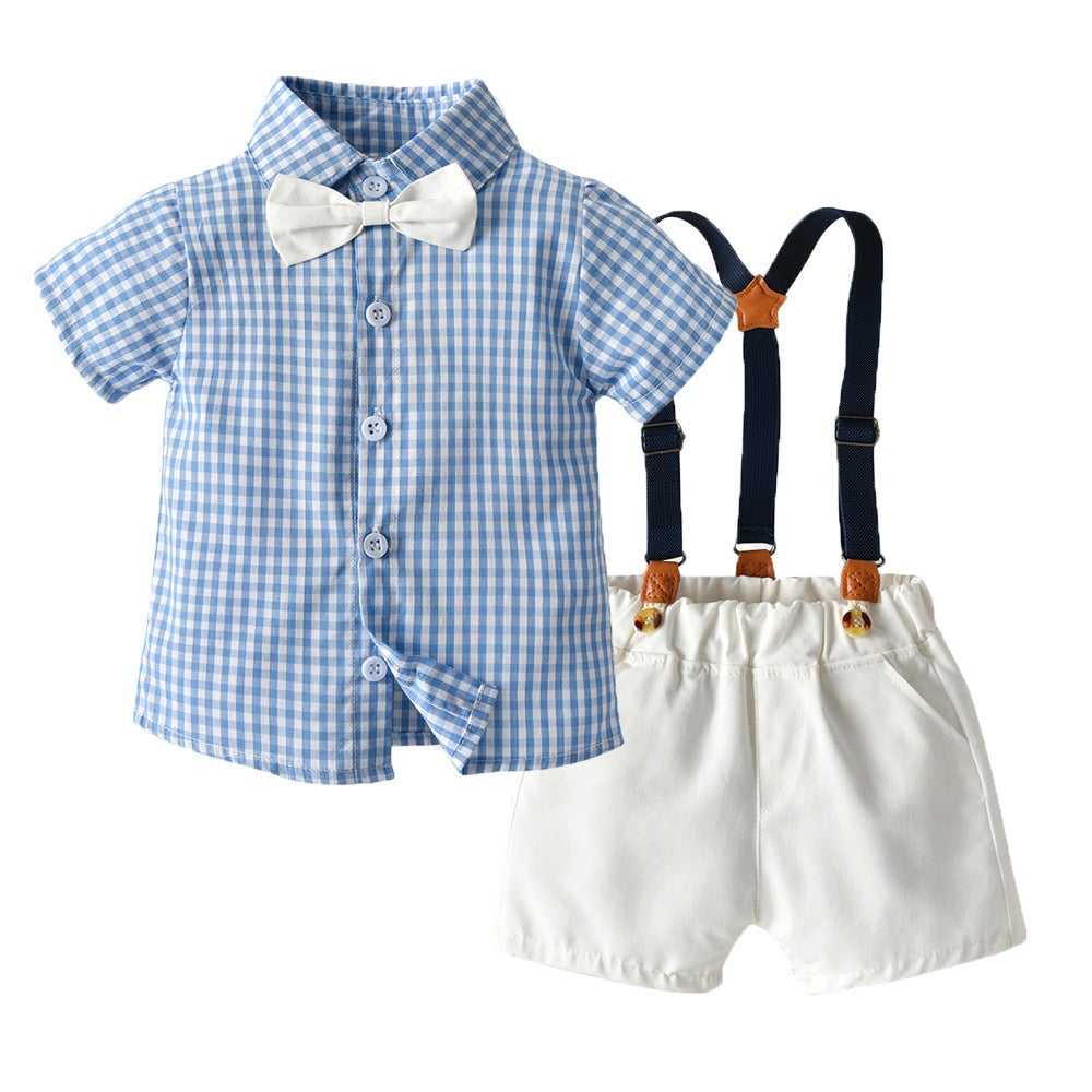 New Childrens Wear Boys and Girls Summer Checker Casual Suit Siblings Baby Set eprolo