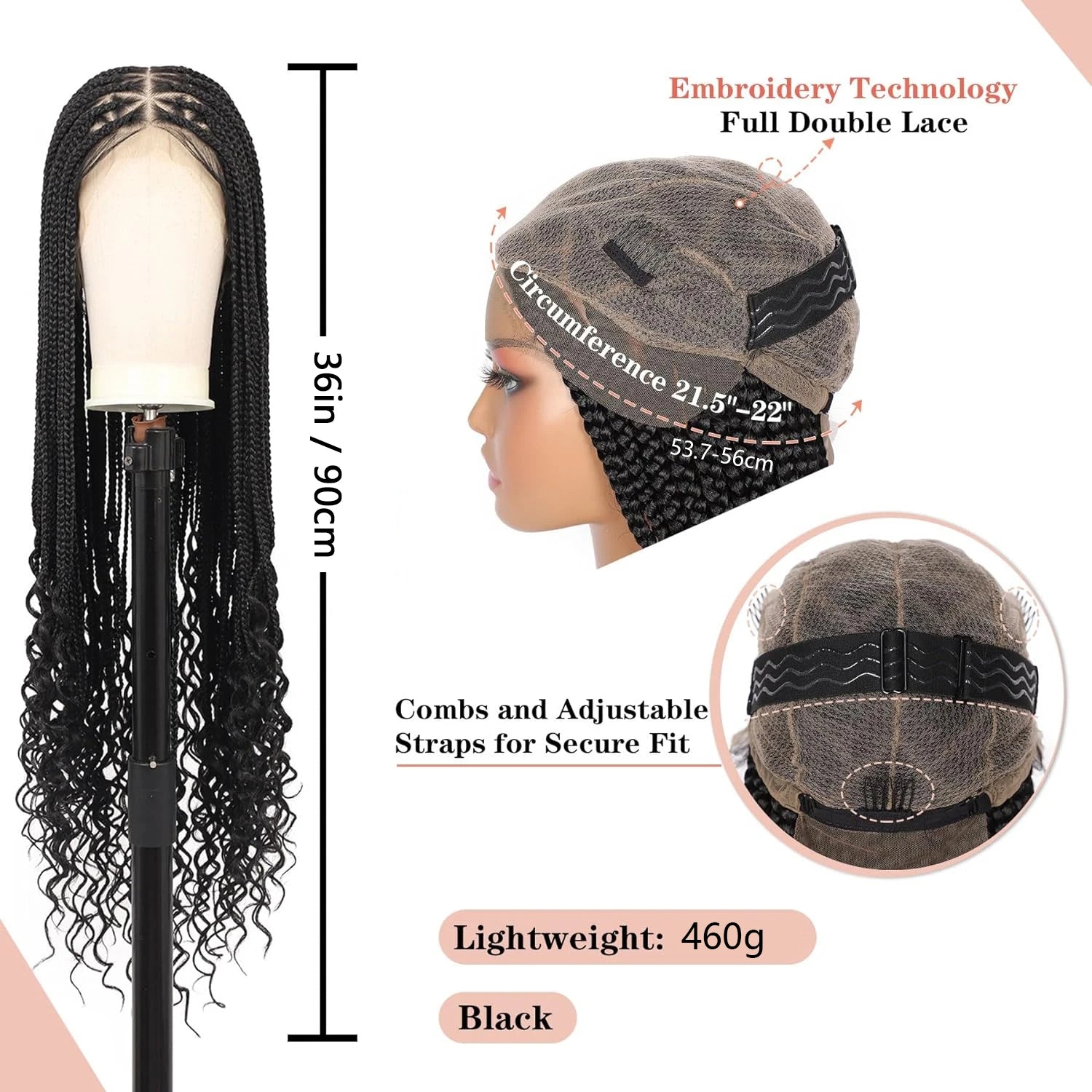 Triangle Knotless Braided Wigs 36Inch Bohemian Curly Braided Lace Front Wigs Synthetic Hand Double Lace Braid Wig eprolo