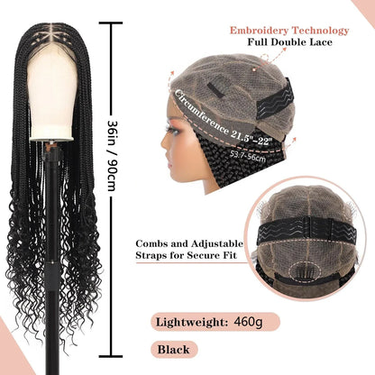 36 Inch Knotless Braided Wig - Bohemian Curly Lace Front Synthetic - Shello's Creative Boutique