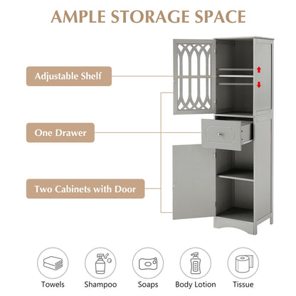 Tall Bathroom Cabinet, Freestanding Storage Cabinet with Drawer and Doors, MDF Board, Acrylic Door, Adjustable Shelf, Grey eprolo