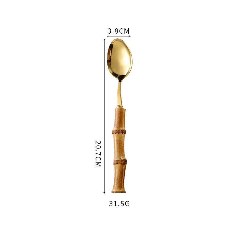 Natural Bamboo Handle Stainless Steel Tableware, Dessert Salad Spoon Fork, Bamboo Joint Handle, Western Food Steak Knife eprolo