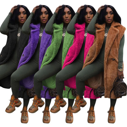 Women’s Plush Sleeveless Long Cardigan Jacket – Luxe Layers for Effortless Elegance - Shello's Creative Boutique